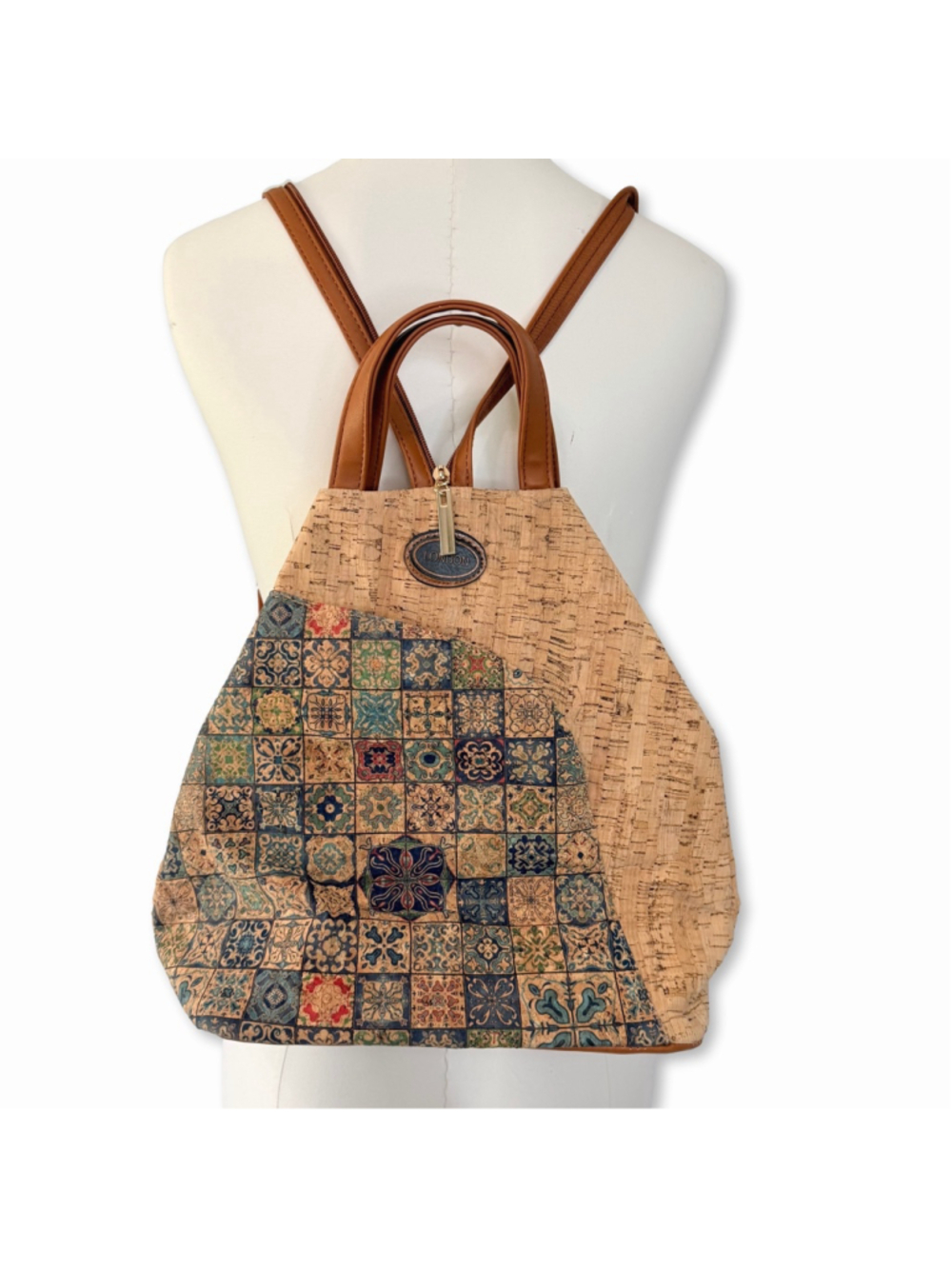 London Cork Backpack Mediterranean Style Tile Pattern